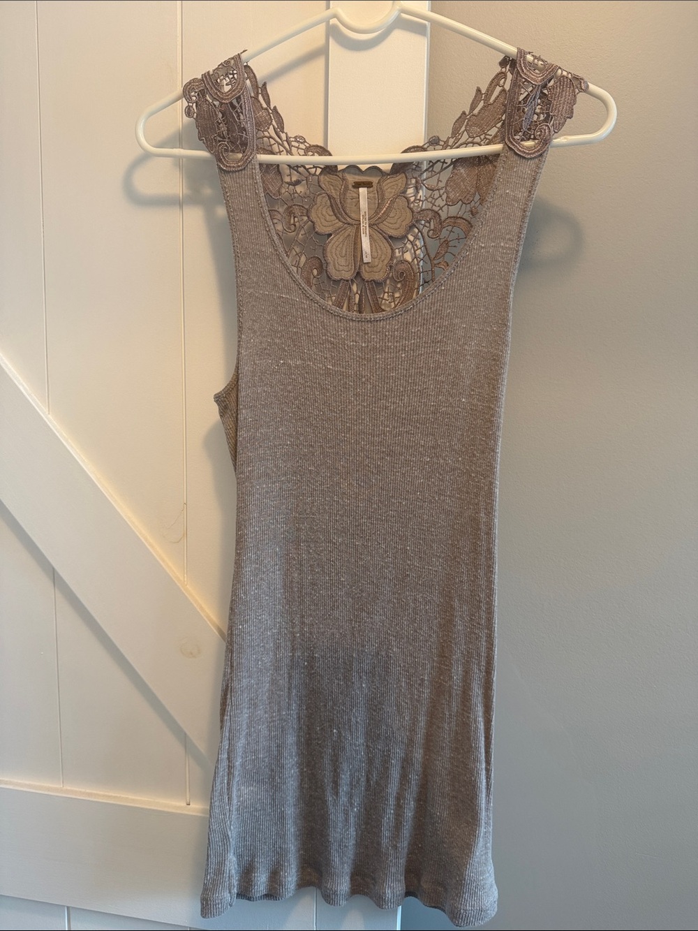 Free People Lace-Back Metallic Taupe Tank